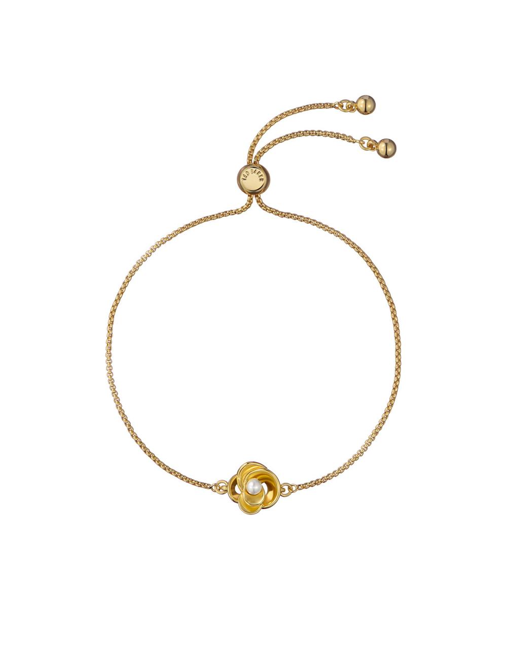 Gold Ted Baker FLORIE - Pearl Flower Adjustable Chain Women Bracelets | Canada  RTU-290418
