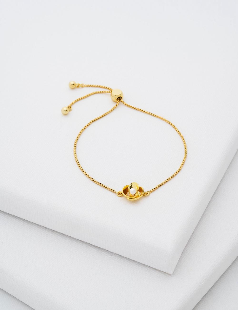 Gold Ted Baker FLORIE - Pearl Flower Adjustable Chain Women Bracelets | Canada  RTU-290418