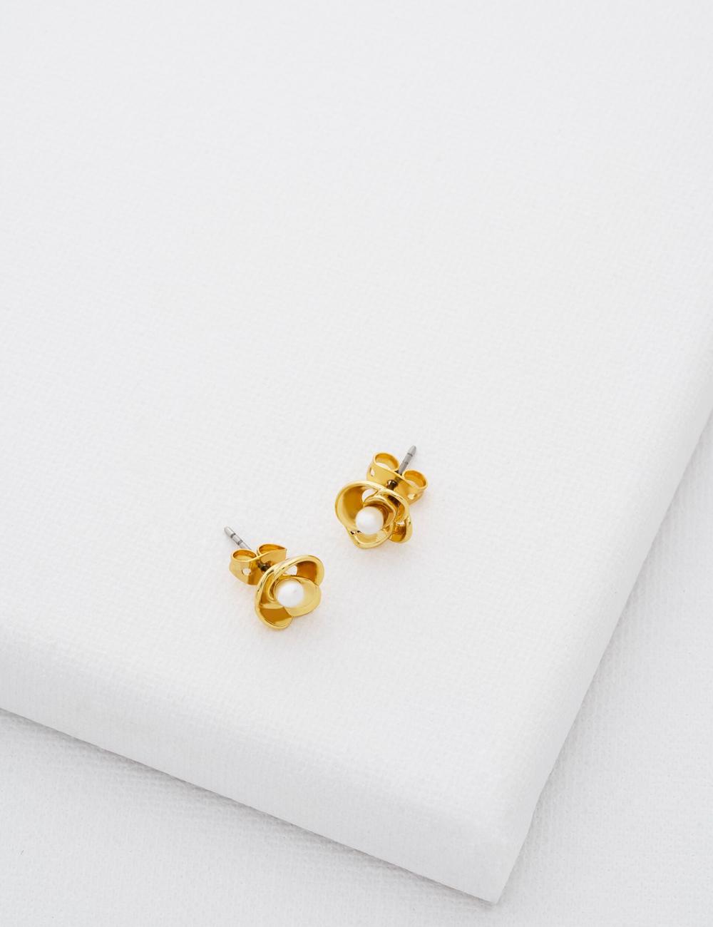 Gold Ted Baker FLO - Pearl Flower Stud Women Earrings | Canada  YBW-436721