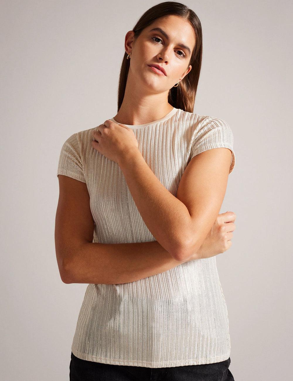 Gold Ted Baker KATRINO - Metallic Short Sleeve Crew Neck Women Tops | Canada  FJL-210539