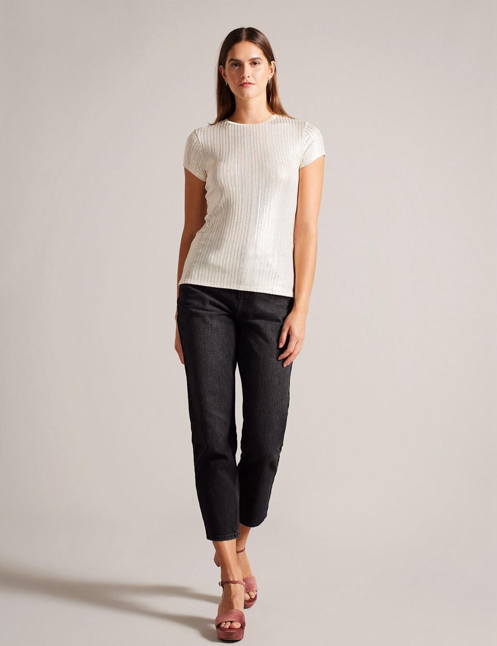 Gold Ted Baker KATRINO - Metallic Short Sleeve Crew Neck Women Tops | Canada  FJL-210539