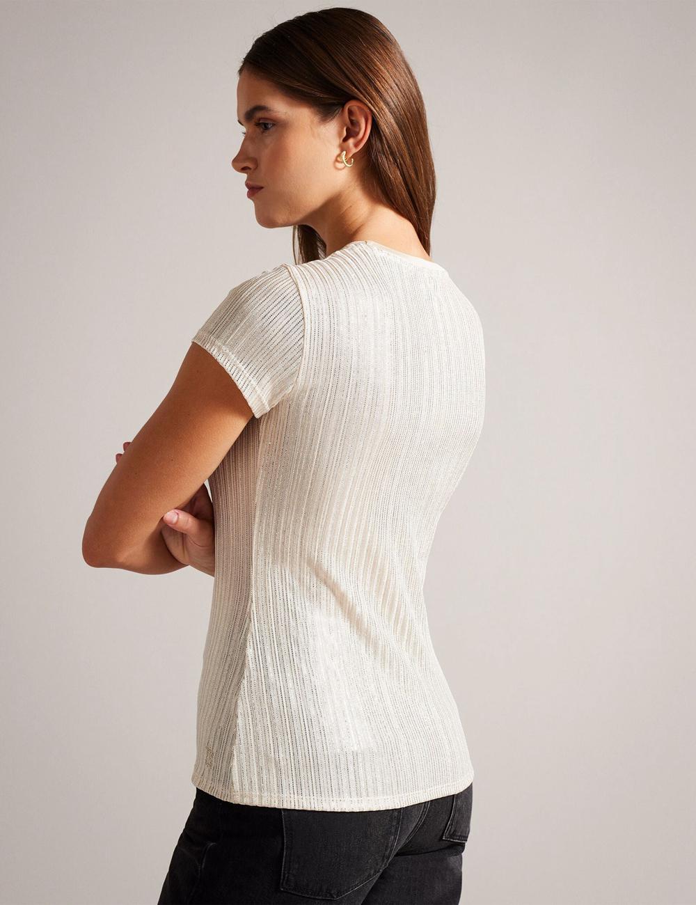 Gold Ted Baker KATRINO - Metallic Short Sleeve Crew Neck Women Tops | Canada  FJL-210539