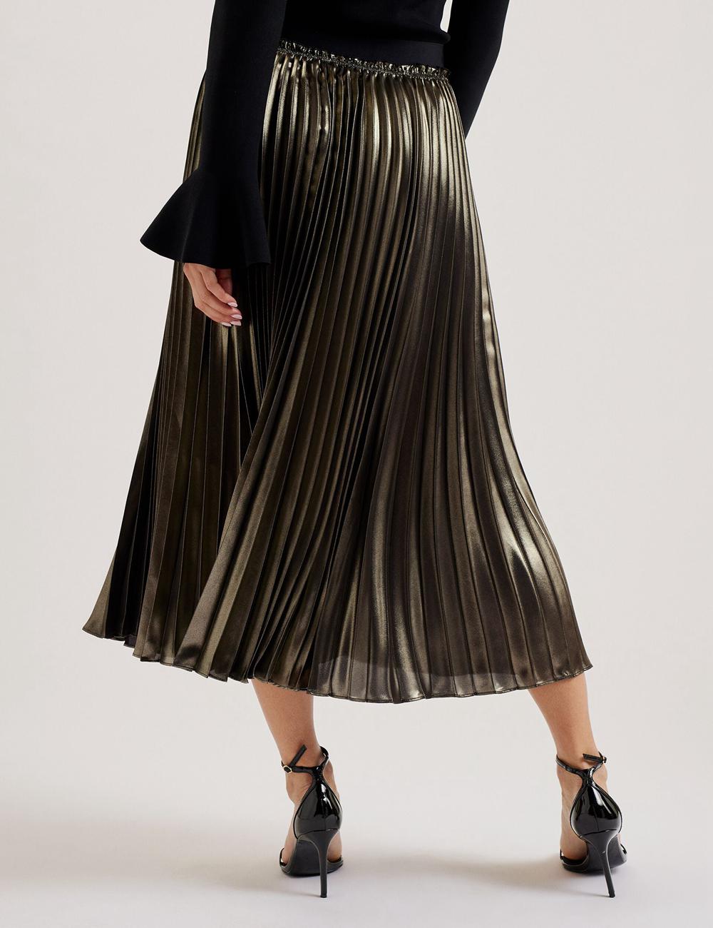 Gold Ted Baker KESE - Metallic Pleated A-Line Women Midi Skirts | Canada  LUI-074653