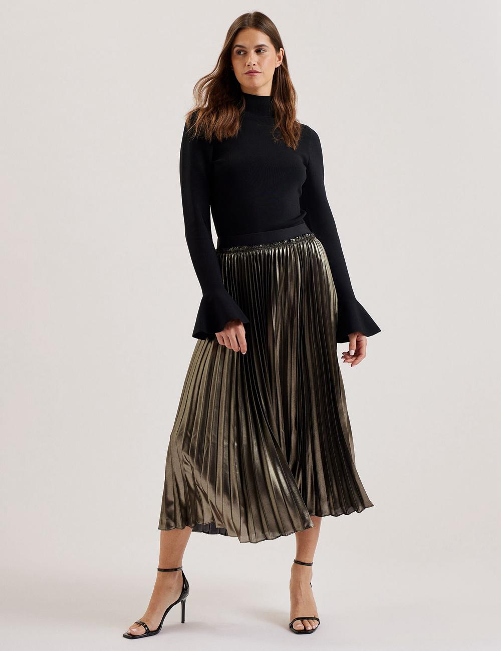 Gold Ted Baker KESE - Metallic Pleated A-Line Women Midi Skirts | Canada  LUI-074653