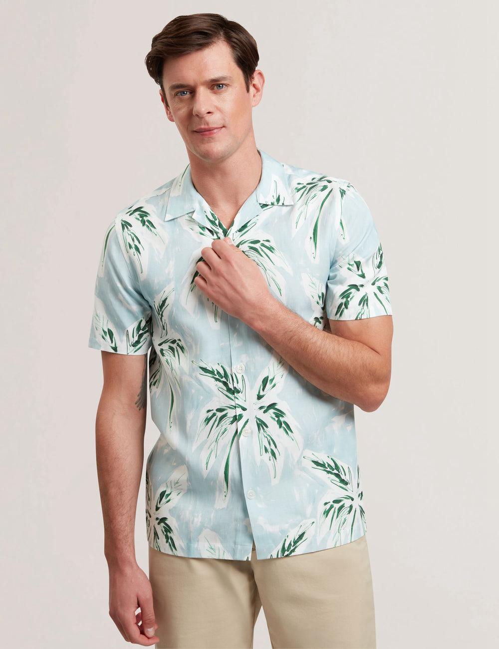 Green Ted Baker BOCHE - Short Sleeve Regular Tropical Palm Tree Men Casual Shirts | Canada  YUE-084591