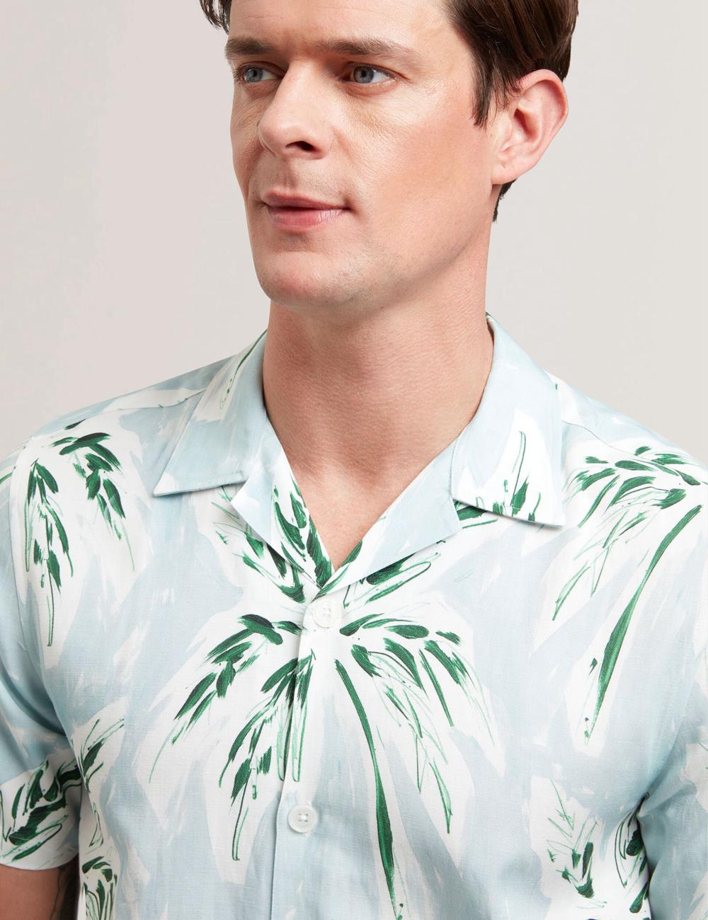 Green Ted Baker BOCHE - Short Sleeve Regular Tropical Palm Tree Men Casual Shirts | Canada  YUE-084591