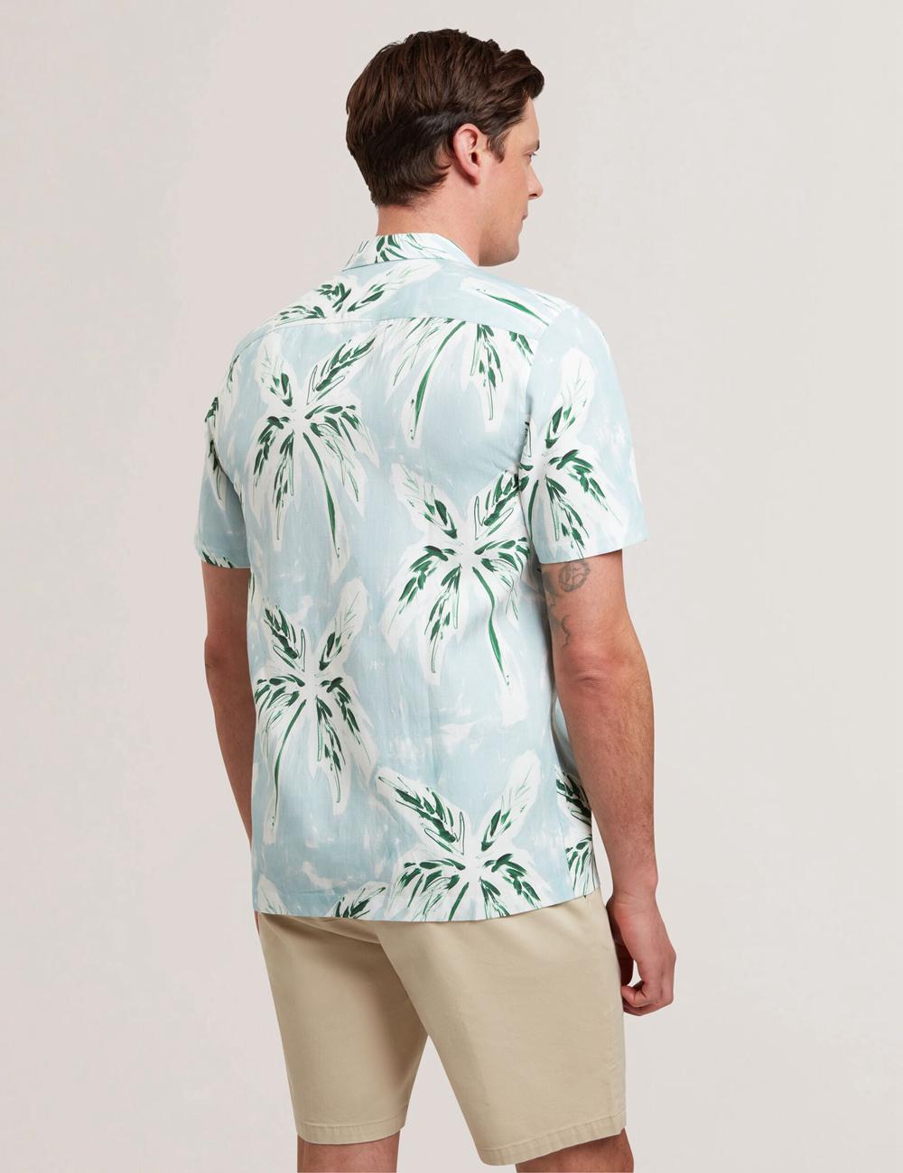 Green Ted Baker BOCHE - Short Sleeve Regular Tropical Palm Tree Men Casual Shirts | Canada  YUE-084591