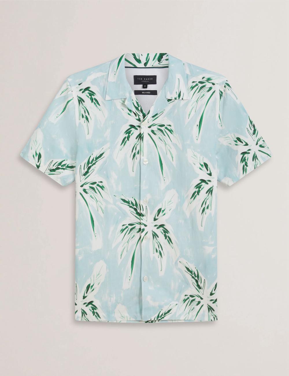 Green Ted Baker BOCHE - Short Sleeve Regular Tropical Palm Tree Men Casual Shirts | Canada  YUE-084591