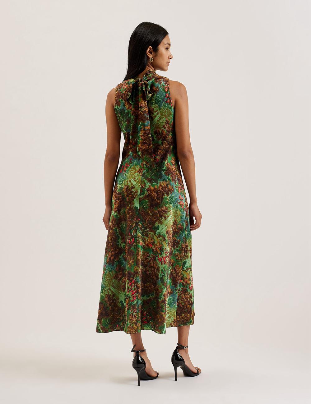 Green Ted Baker EYVA - Satin Printed High Neck Midi Slip Women Midi Dresses | Canada  PYN-194658