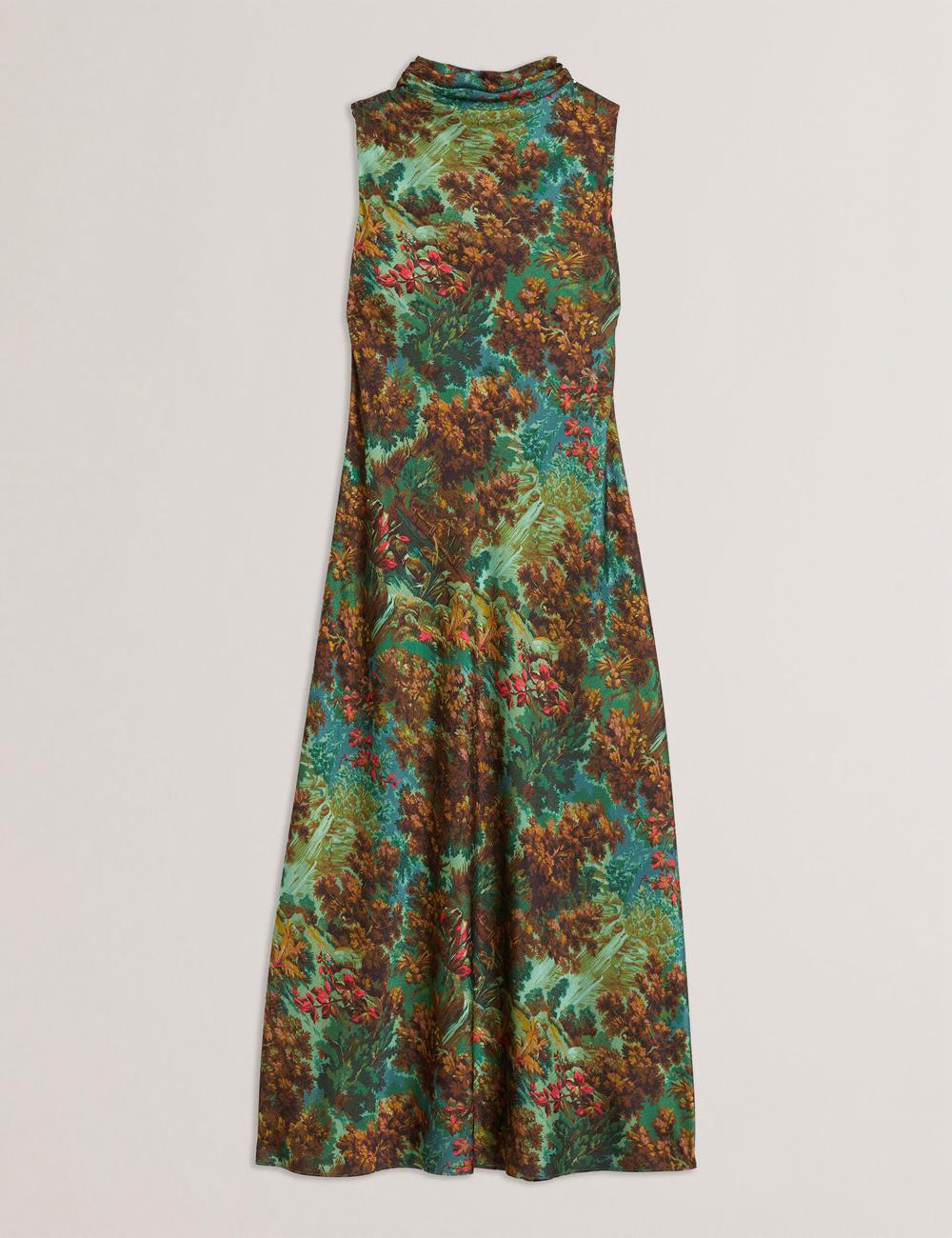 Green Ted Baker EYVA - Satin Printed High Neck Midi Slip Women Midi Dresses | Canada  PYN-194658