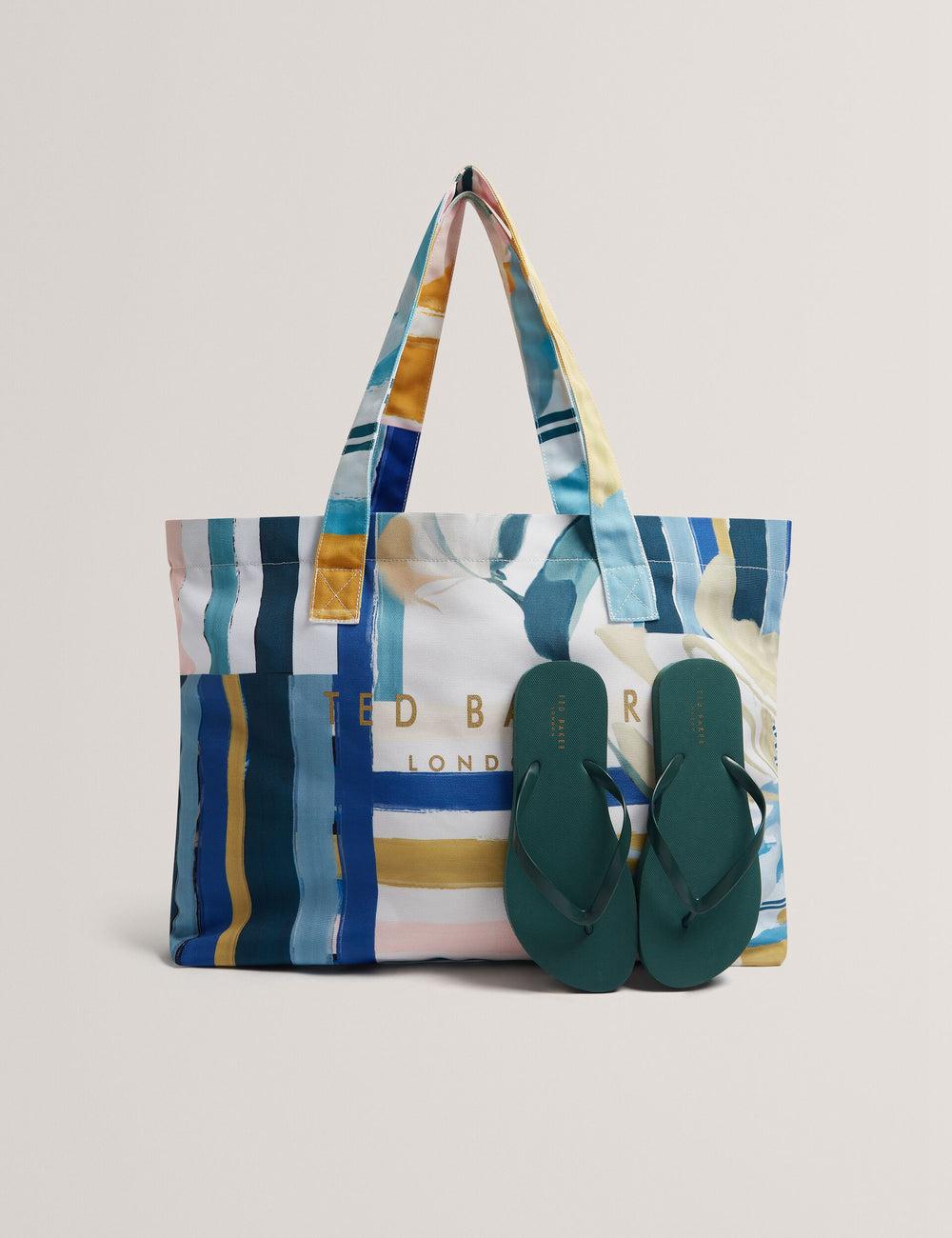 Green Ted Baker SHELYSS - Printed Beach & Flip Flops Set Women Tote Bags | Canada  SNJ-142963