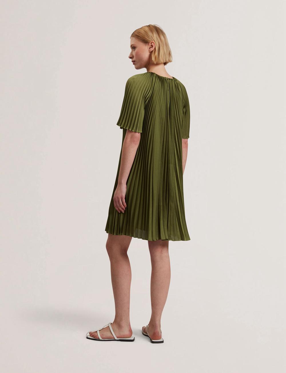 Green Ted Baker VINLAA - Floral Graphic Pleated Satin Women Mini Dresses | Canada  KAF-391762