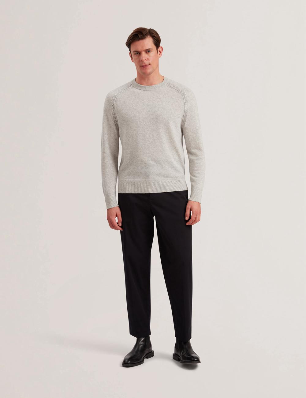 Grey Ted Baker GLANT - Cashmere Cable Detail Crew Neck Men Jumpers | Canada  AJX-107594