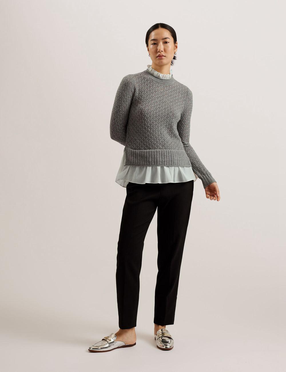 Grey Ted Baker HOLINAS - Pointelle Knit With Shirt Hem Women Jumpers | Canada  QYJ-385912