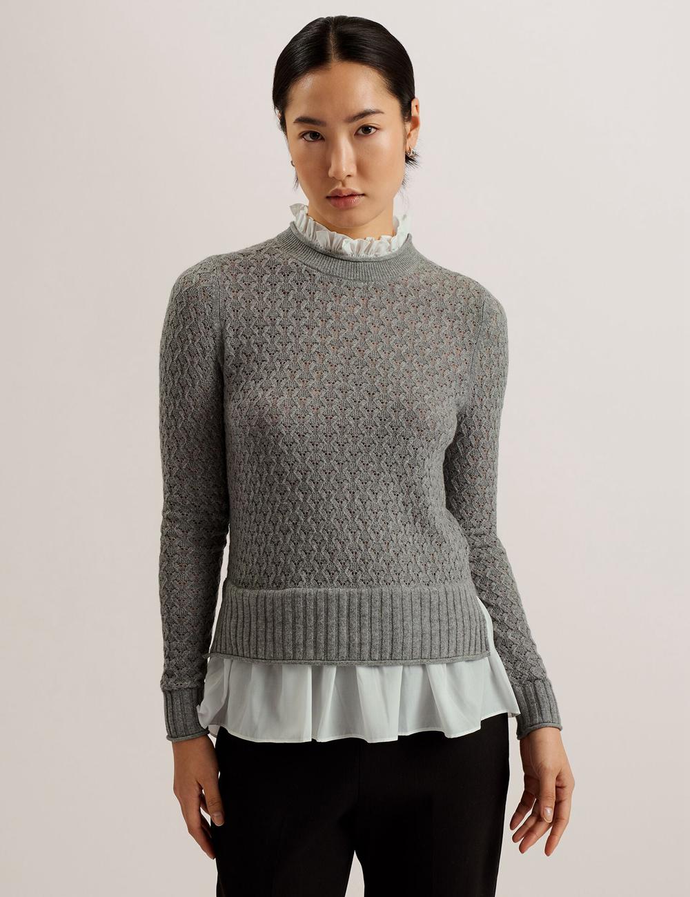 Grey Ted Baker HOLINAS - Pointelle Knit With Shirt Hem Women Jumpers | Canada  QYJ-385912