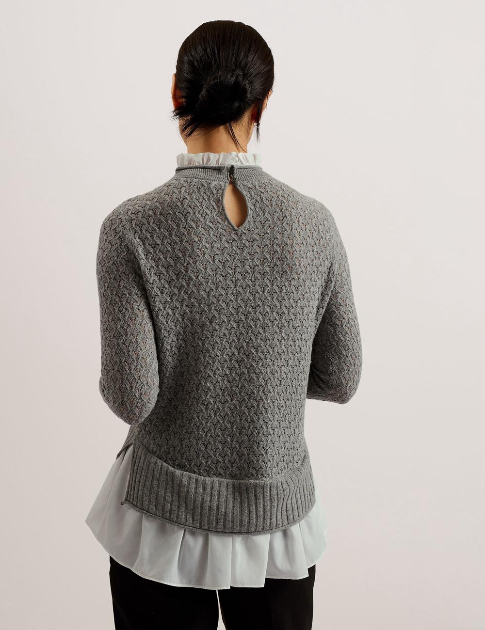 Grey Ted Baker HOLINAS - Pointelle Knit With Shirt Hem Women Jumpers | Canada  QYJ-385912