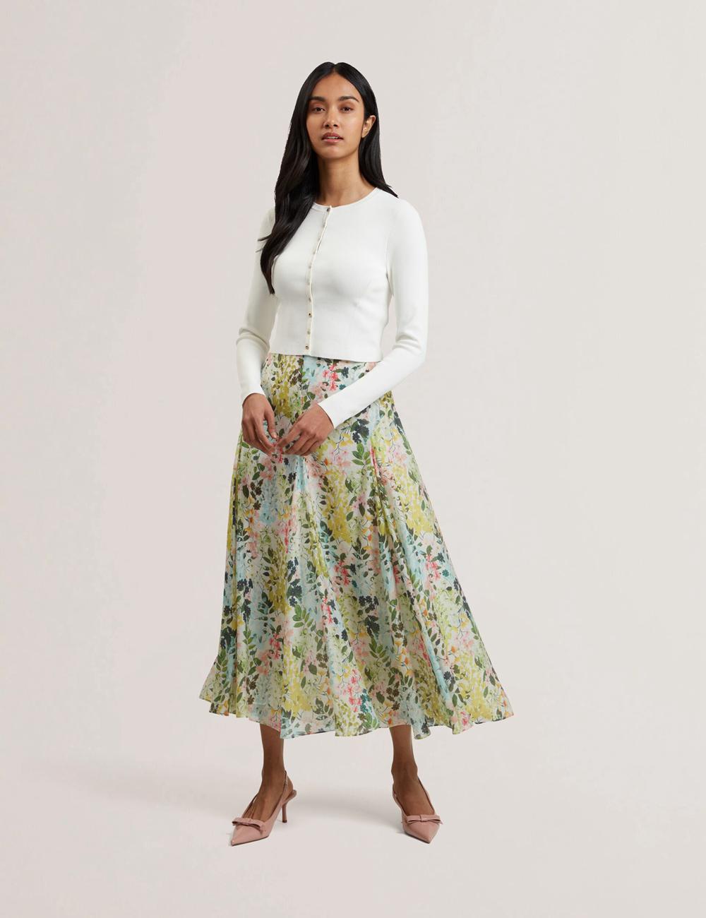 Ivory Ted Baker AZULLA - Floral A-Line Woven Women Midi Skirts | Canada  WJF-867052