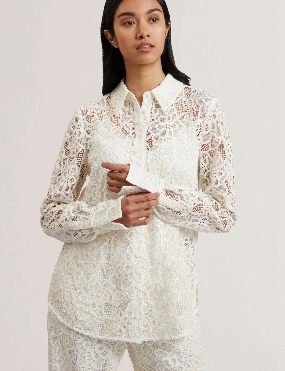 Ivory Ted Baker BLOND - Floral Lace Longline Cotton Shirt Women Tops | Canada  TIG-215893