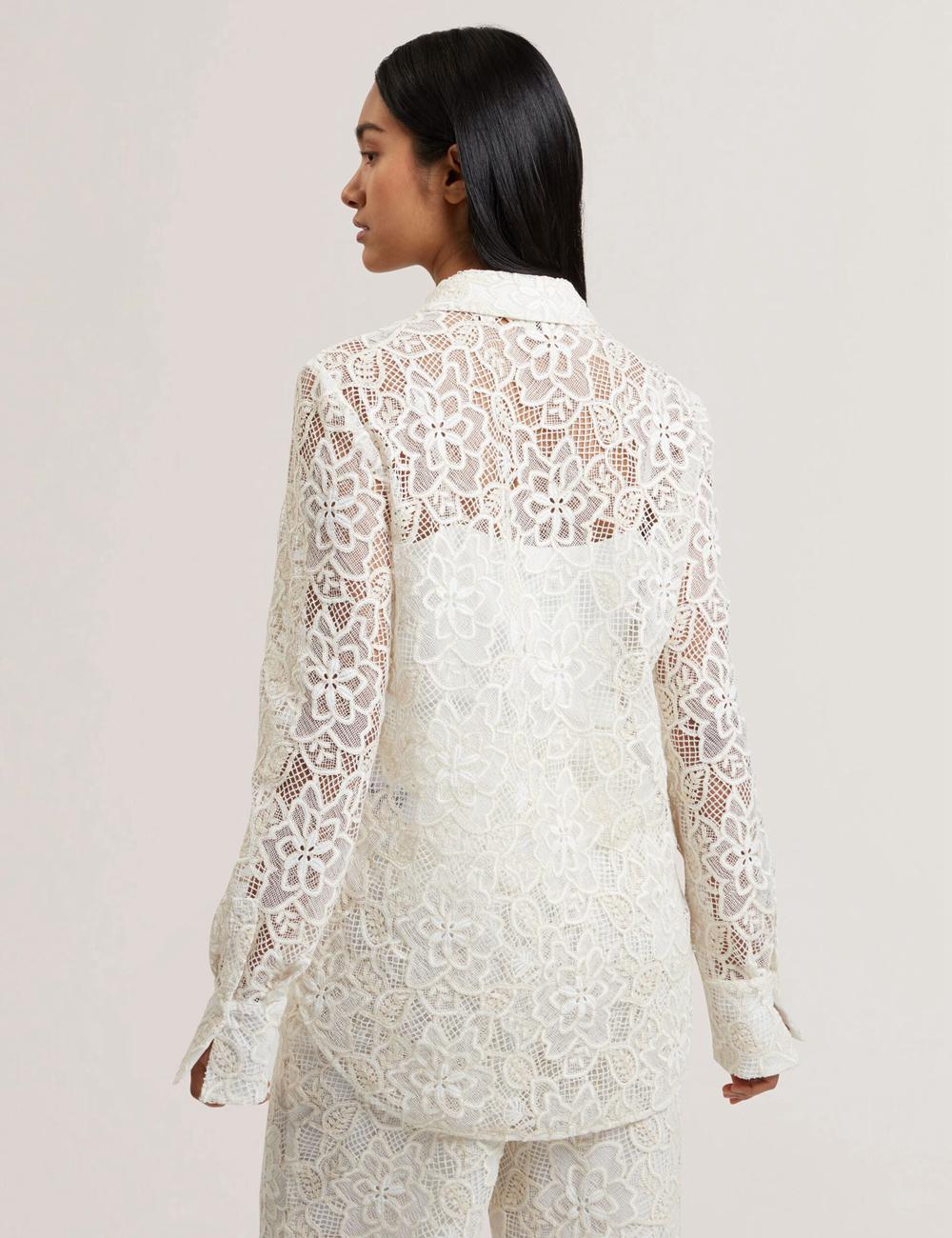 Ivory Ted Baker BLOND - Floral Lace Longline Cotton Shirt Women Tops | Canada  TIG-215893