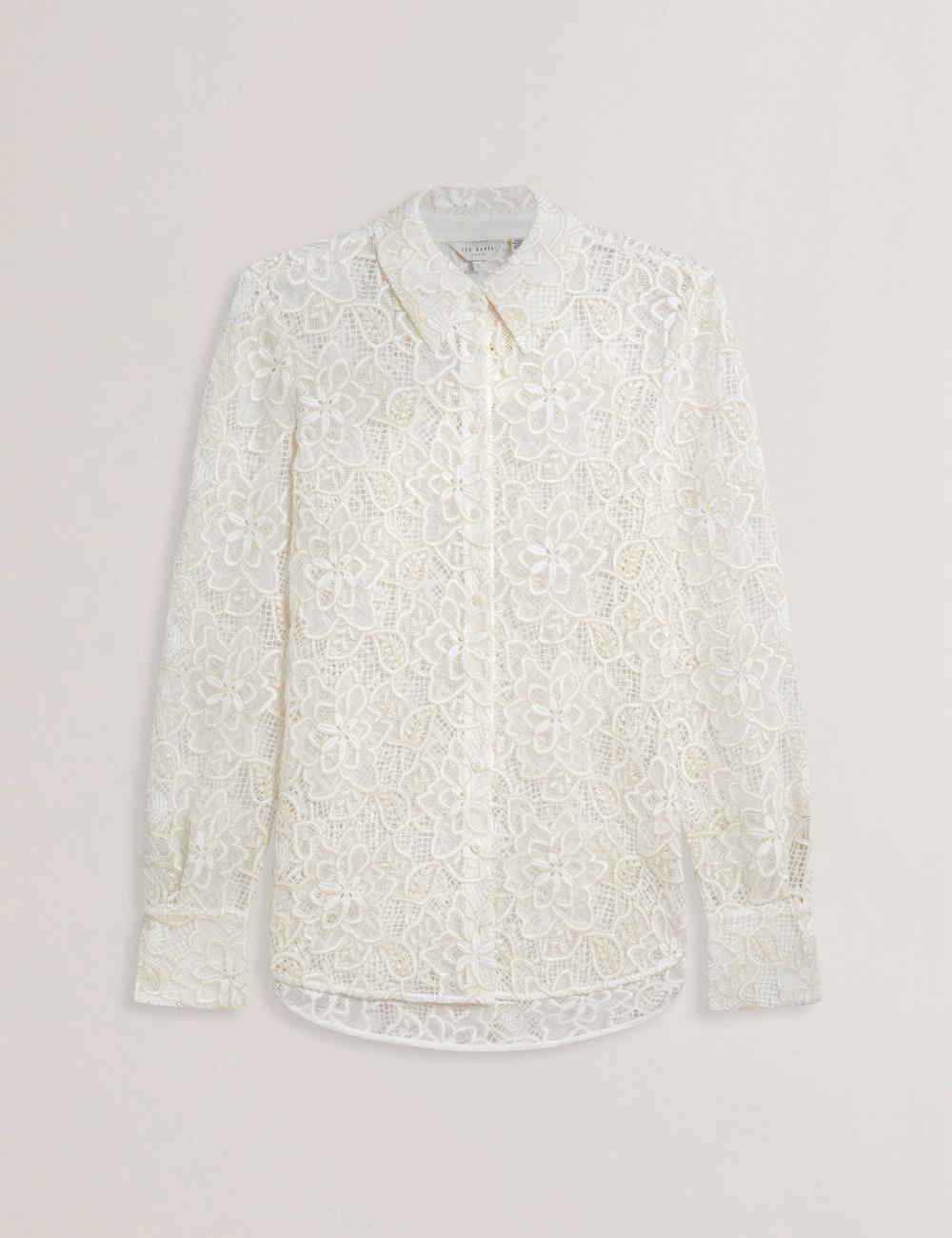 Ivory Ted Baker BLOND - Floral Lace Longline Cotton Shirt Women Tops | Canada  TIG-215893