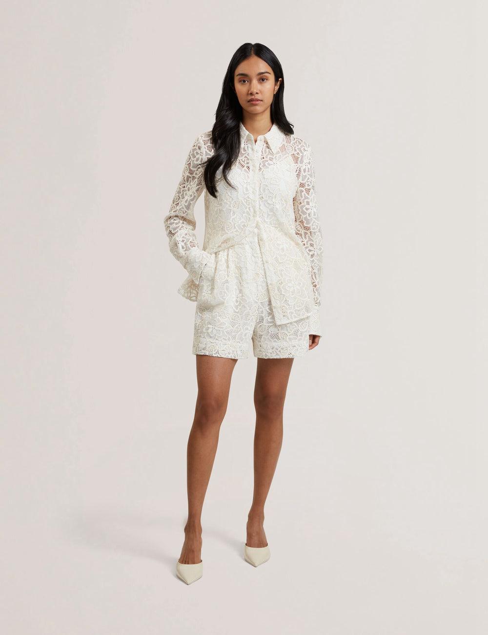 Ivory Ted Baker BOWIA - Lace High Waisted Tailored Women Shorts | Canada  TWP-387415