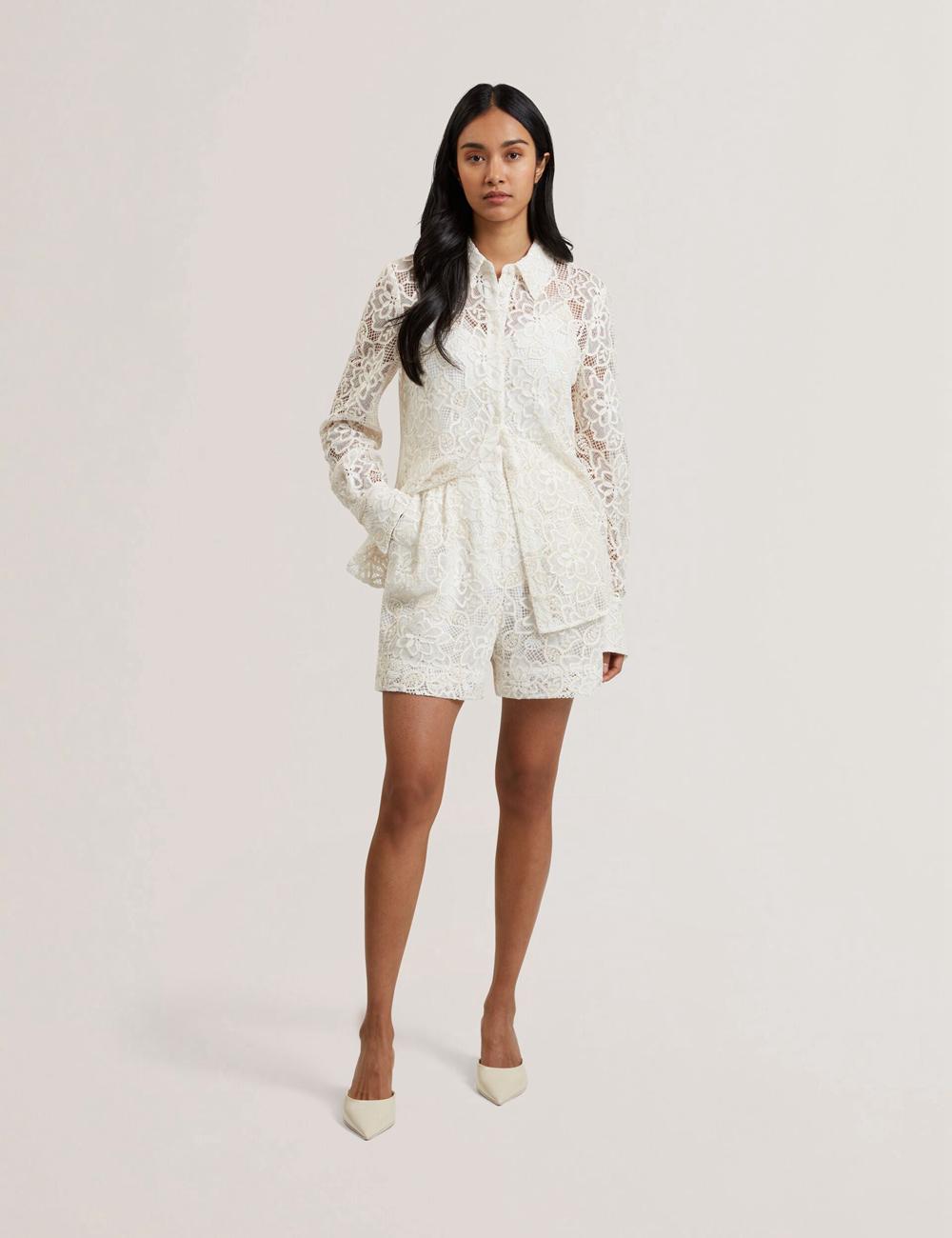 Ivory Ted Baker BOWIA - Lace High Waisted Tailored Women Shorts | Canada  TWP-387415