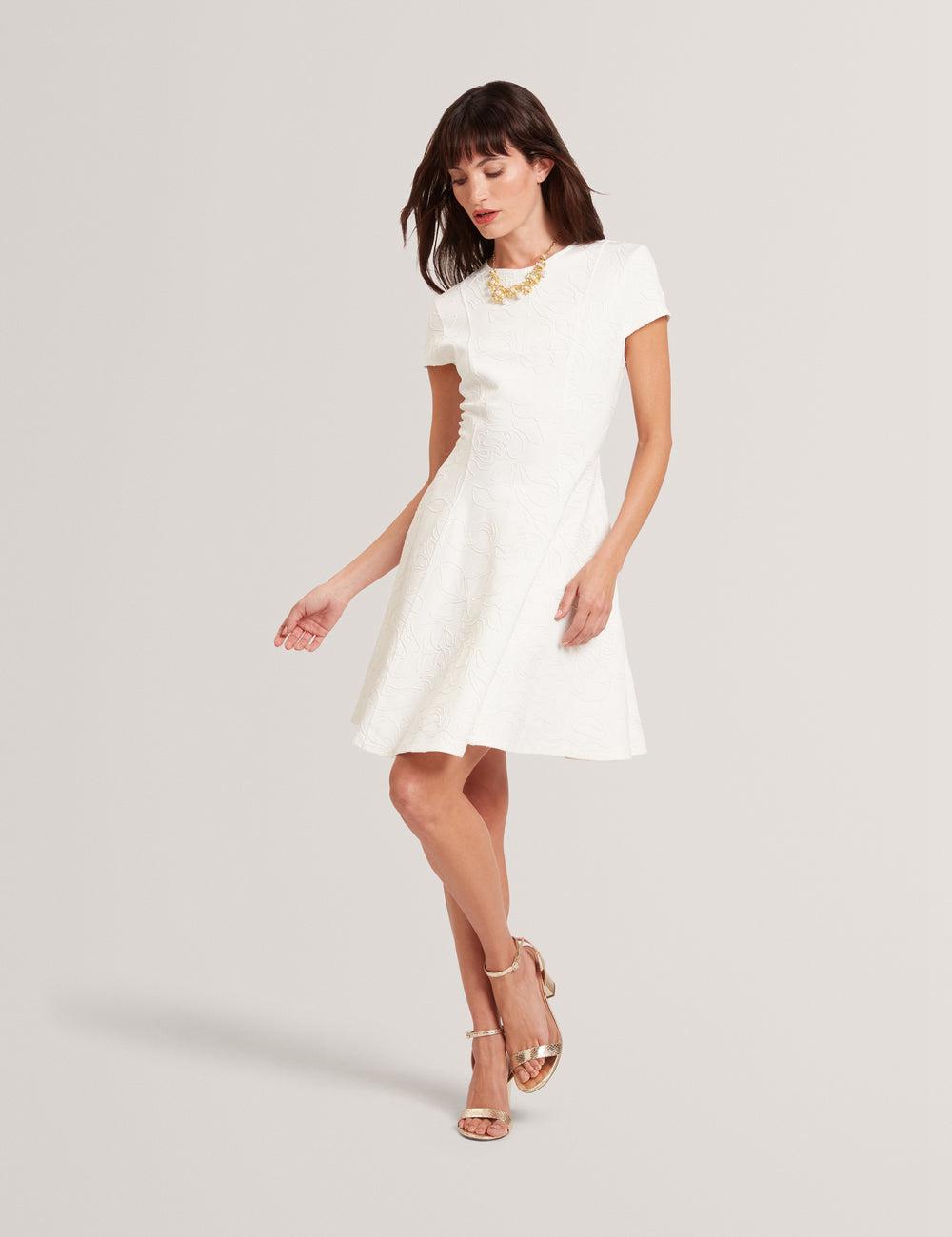 Ivory Ted Baker CLODAA - Embroidered Short Sleeve Skater Women Mini Dresses | Canada  WHZ-768320