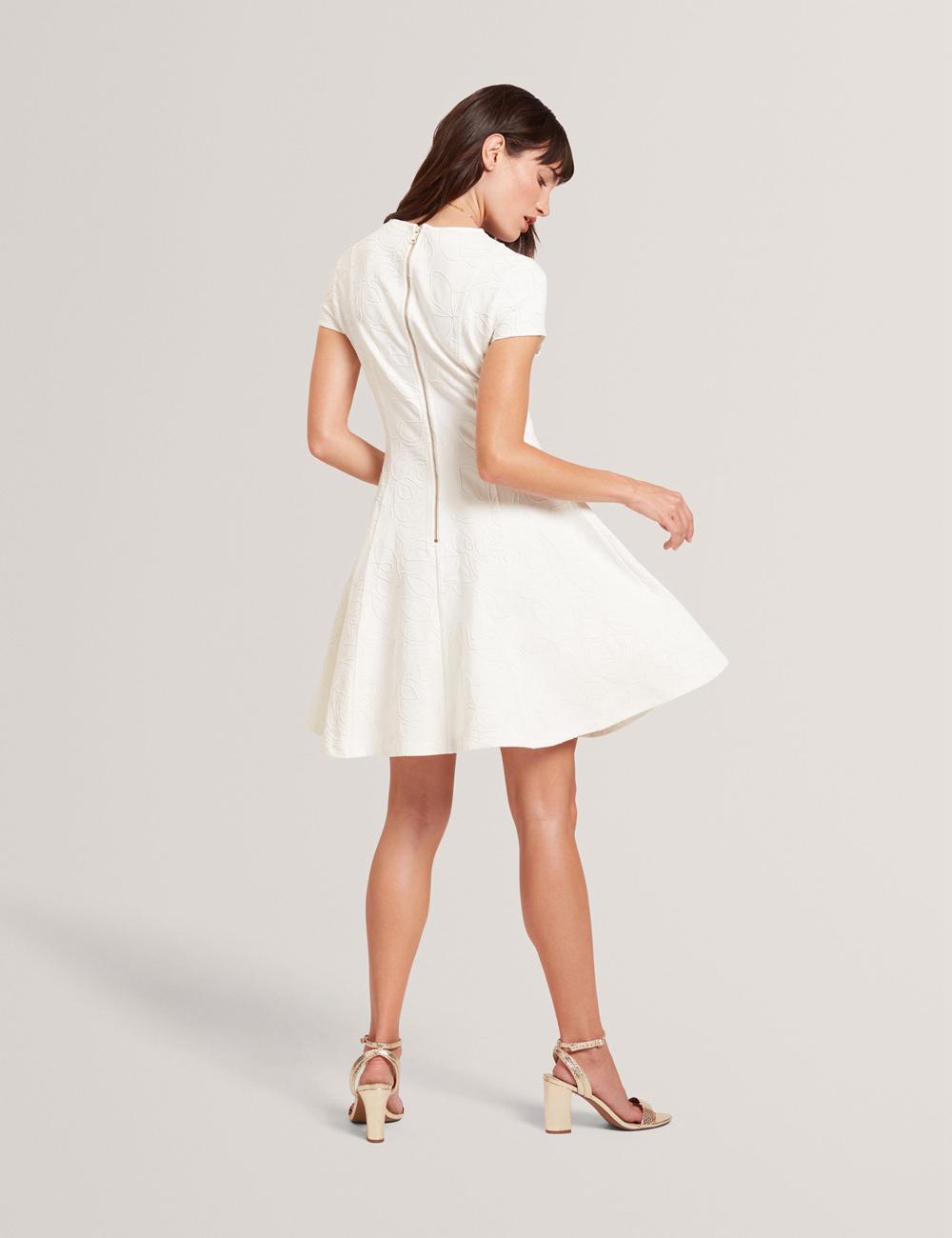 Ivory Ted Baker CLODAA - Embroidered Short Sleeve Skater Women Mini Dresses | Canada  WHZ-768320