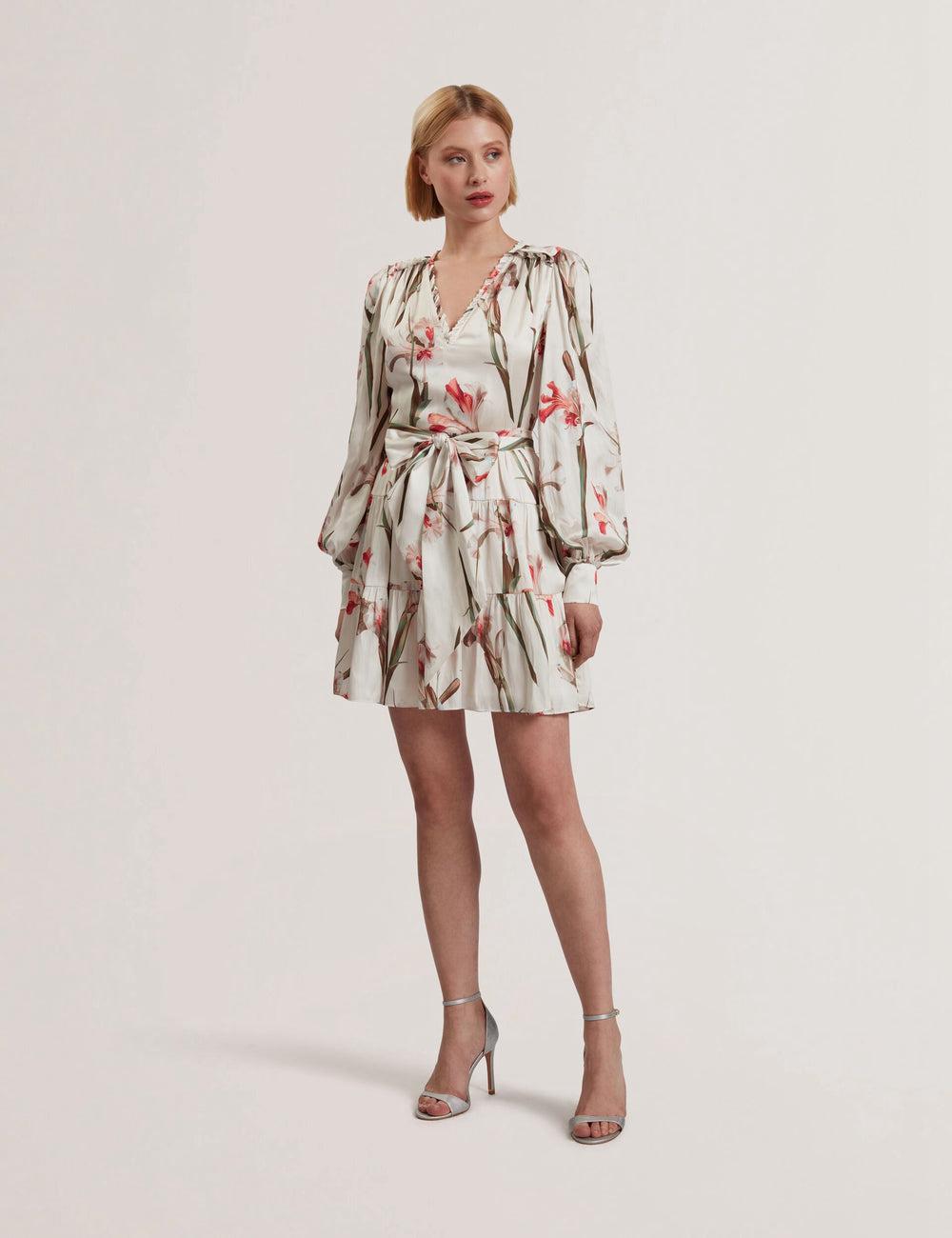 Ivory Ted Baker CUIABA - Floral V-Neck Waist Women Mini Dresses | Canada  UQY-689054