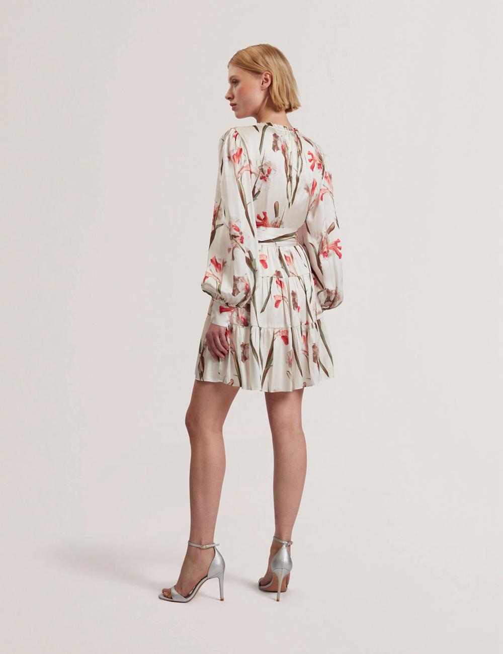 Ivory Ted Baker CUIABA - Floral V-Neck Waist Women Mini Dresses | Canada  UQY-689054