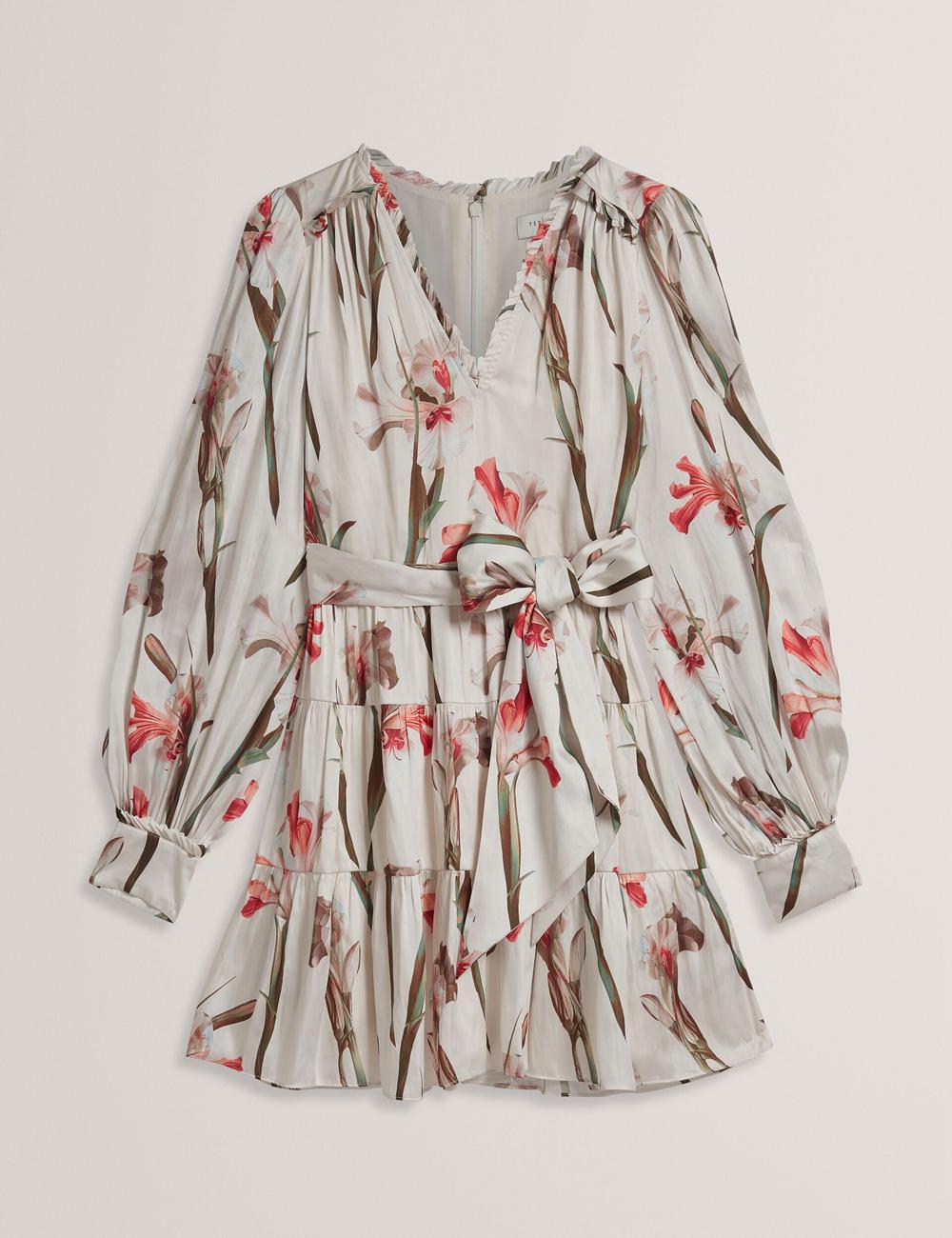 Ivory Ted Baker CUIABA - Floral V-Neck Waist Women Mini Dresses | Canada  UQY-689054