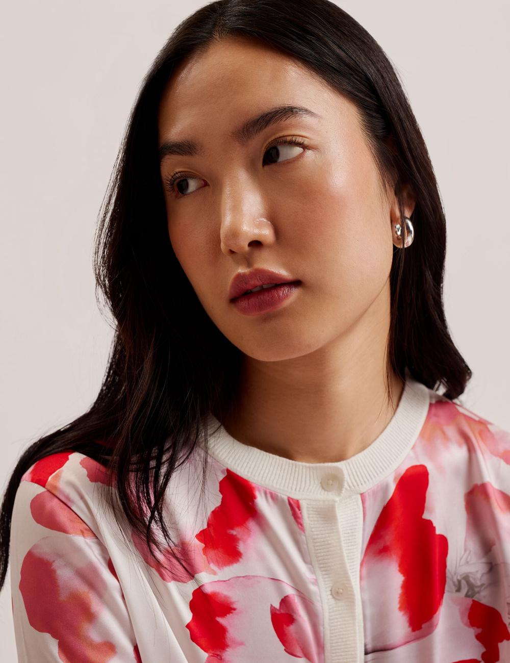 Ivory Ted Baker DARCIYY - Printed Front 3/4 Sleeve Women Cardigans | Canada  XFK-694730