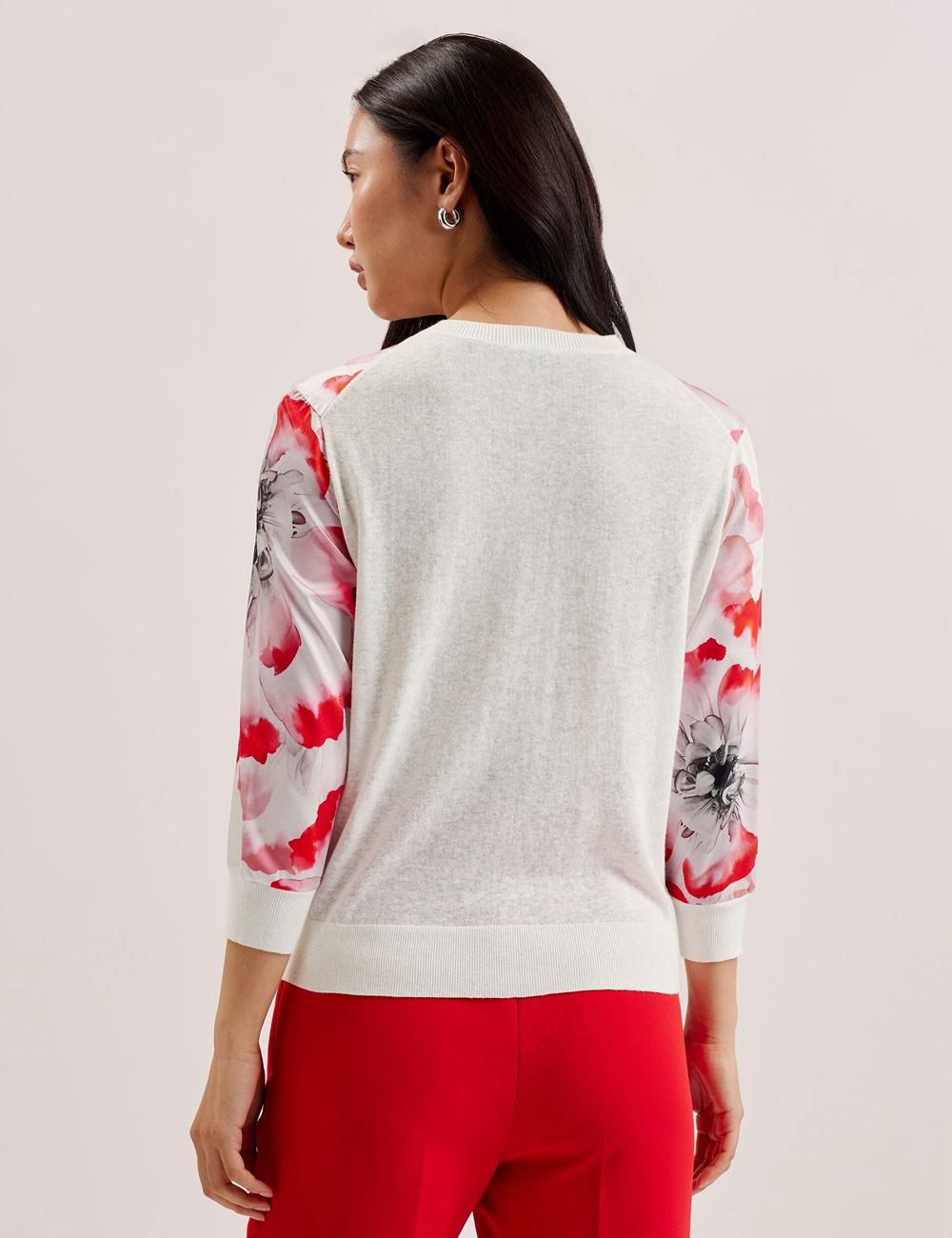 Ivory Ted Baker DARCIYY - Printed Front 3/4 Sleeve Women Cardigans | Canada  XFK-694730