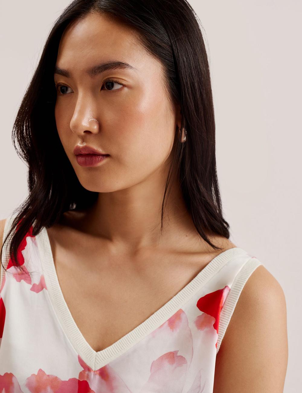Ivory Ted Baker HEIDIII - Printed Panel V-Neck Knitted Vest Women Tank Tops | Canada  CZY-097251