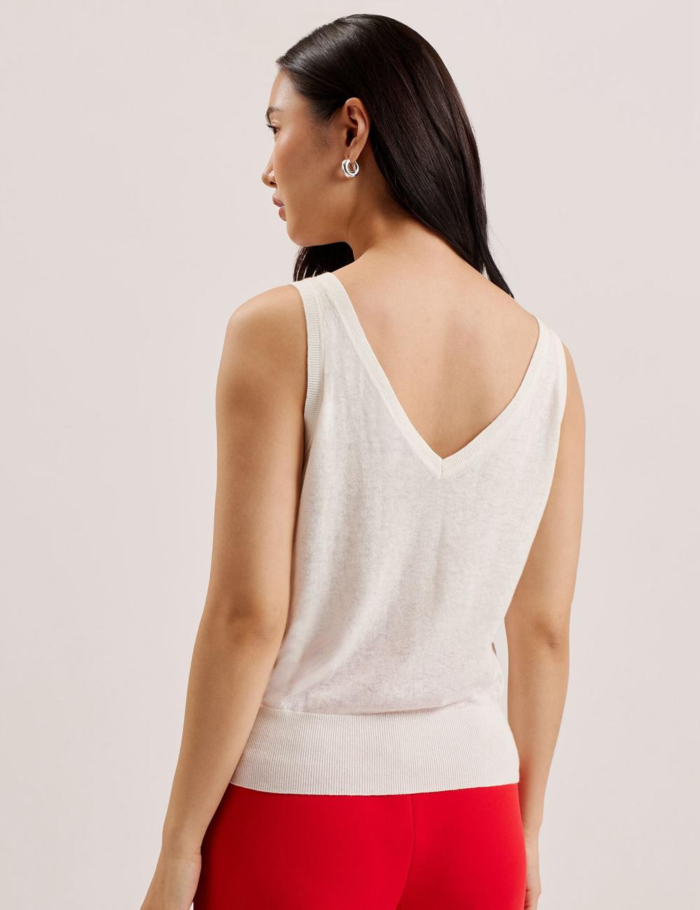 Ivory Ted Baker HEIDIII - Printed Panel V-Neck Knitted Vest Women Tank Tops | Canada  CZY-097251