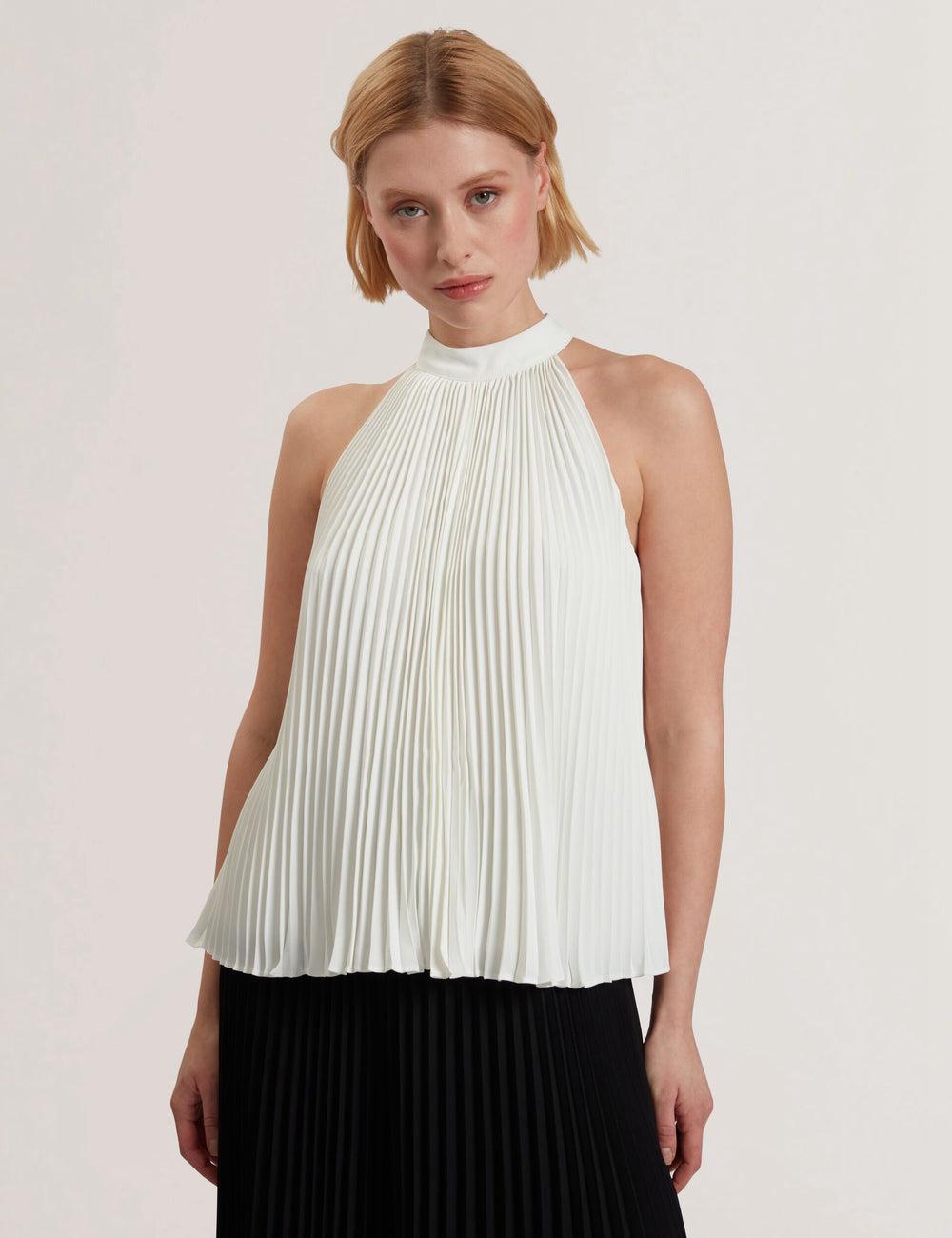 Ivory Ted Baker JAMAYA - High Halter Neck Pleated Sleeveless Women Tops | Canada  UDY-758492