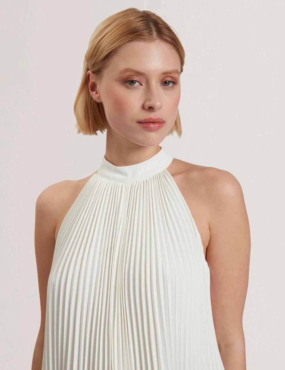 Ivory Ted Baker JAMAYA - High Halter Neck Pleated Sleeveless Women Tops | Canada  UDY-758492