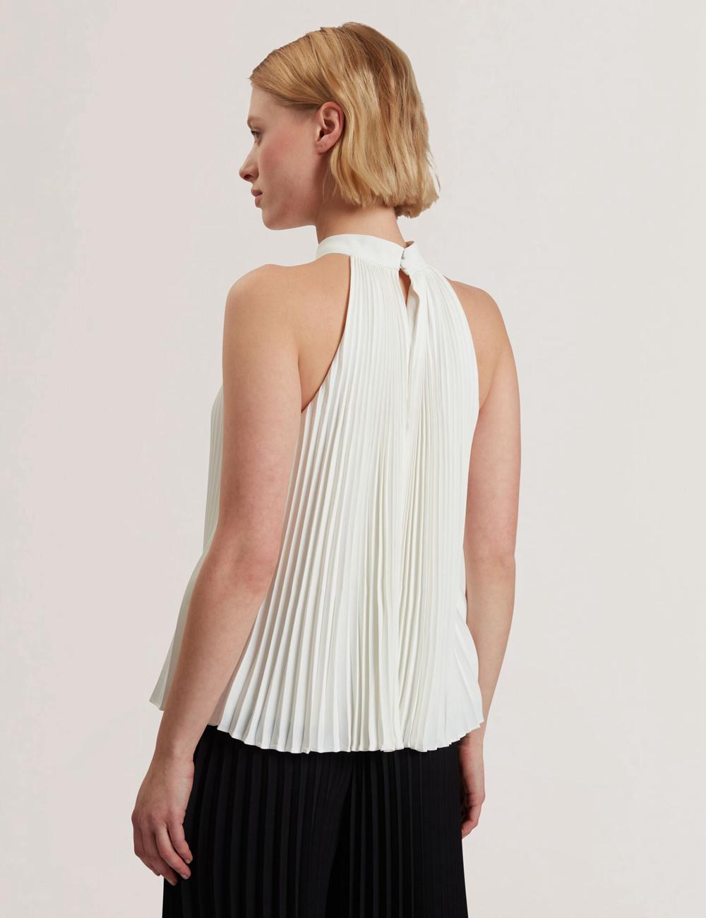 Ivory Ted Baker JAMAYA - High Halter Neck Pleated Sleeveless Women Tops | Canada  UDY-758492