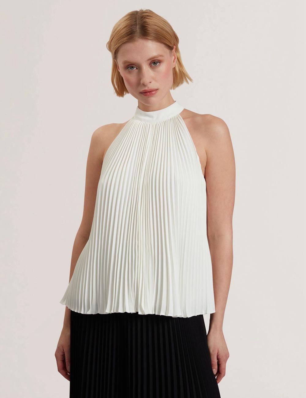 Ivory Ted Baker JAMAYA - High Halter Neck Pleated Sleeveless Women Tops | Canada  UDY-758492