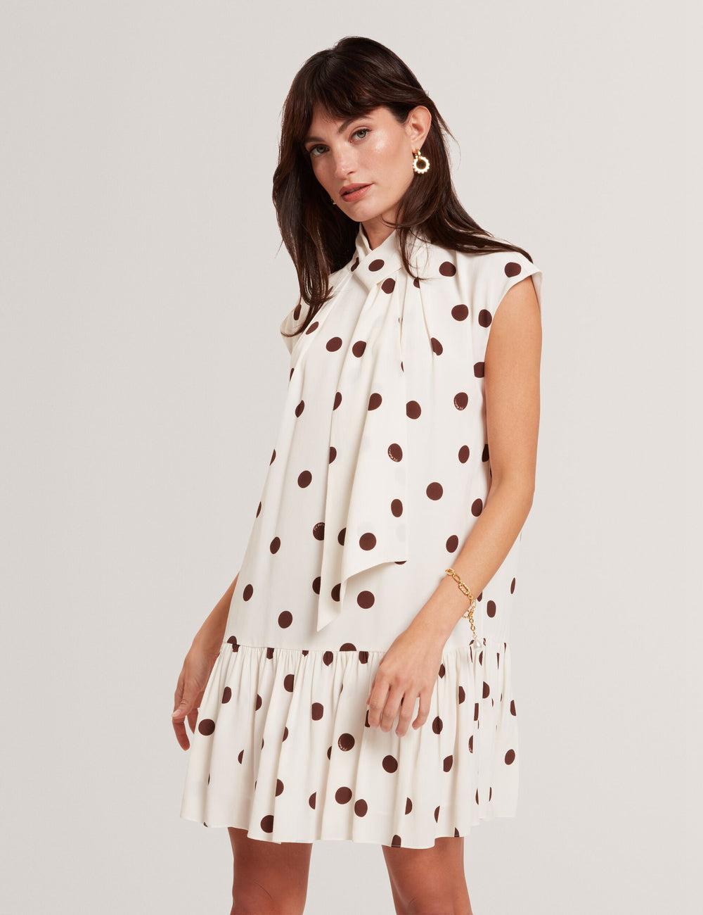 Ivory Ted Baker JUTUVA - Polka Dot Neck Shift Women Mini Dresses | Canada  WCA-924670