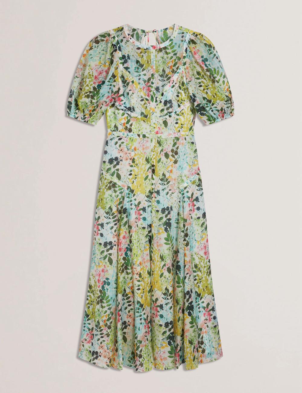 Ivory Ted Baker KANDEA - Floral Puff Sleeve A-Line Women Midi Dresses | Canada  RWK-852614