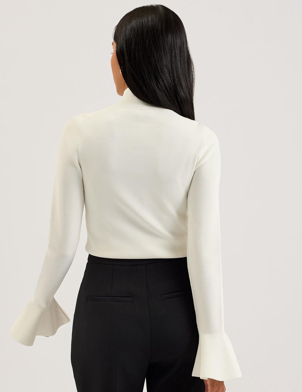Ivory Ted Baker LAYNHA - Flared Sleeve High Neck Knitted Top Women Jumpers | Canada  EGV-312075