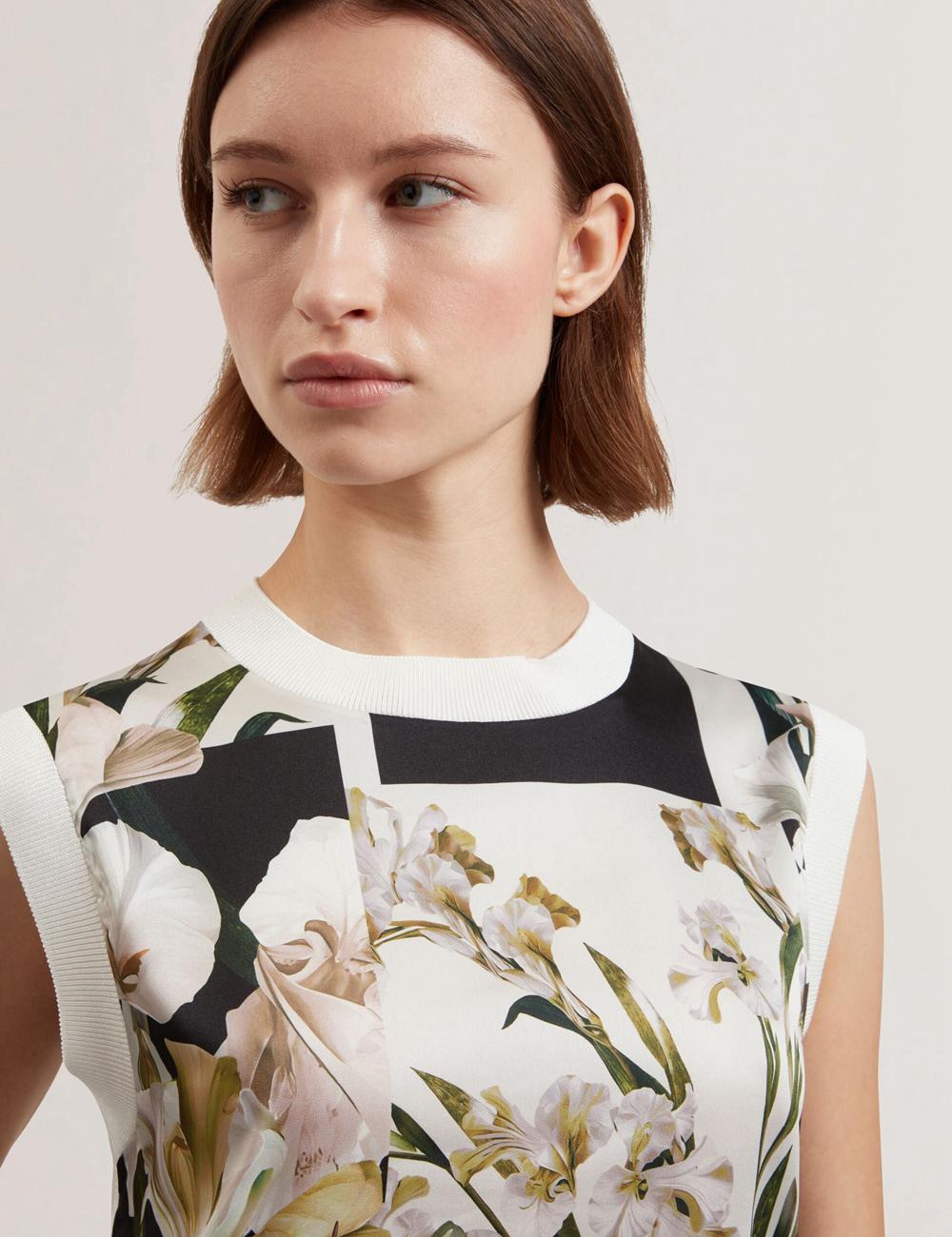 Ivory Ted Baker LIILEA - Floral Print Front Boxy Knitted Women Tops | Canada  NQL-213709