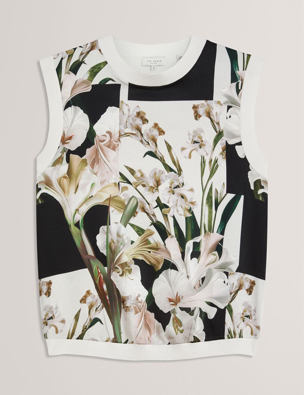 Ivory Ted Baker LIILEA - Floral Print Front Boxy Knitted Women Tops | Canada  NQL-213709