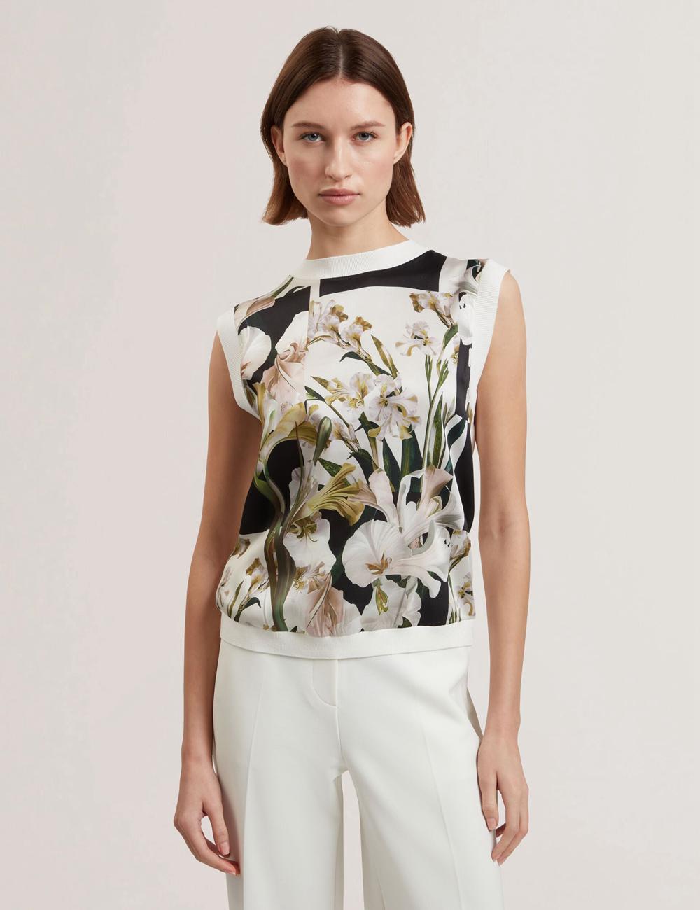 Ivory Ted Baker LIILEA - Floral Print Front Boxy Knitted Women Tops | Canada  NQL-213709