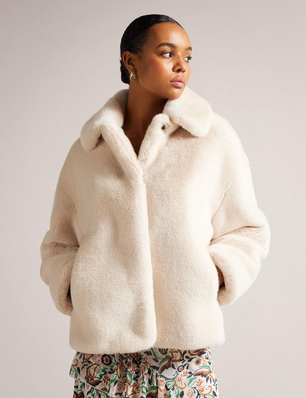 Ivory Ted Baker LILIAM - Faux Fur Collared Short Coat Women Jackets | Canada  PJB-814073