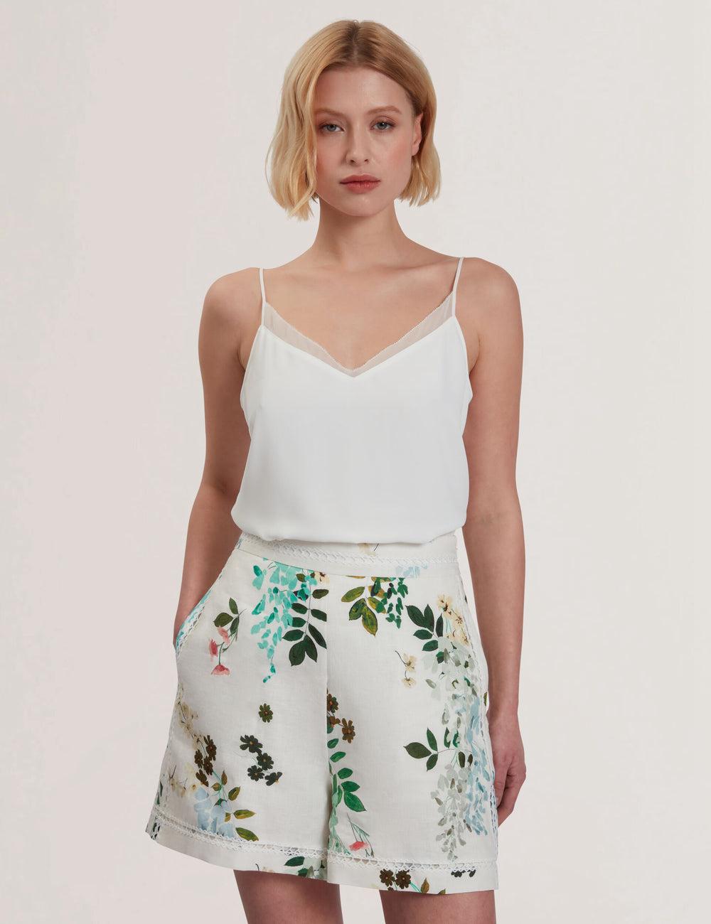 Ivory Ted Baker LULEA - Chiffon Detail V-Neck Strappy Cami Women Tops | Canada  NTO-621039