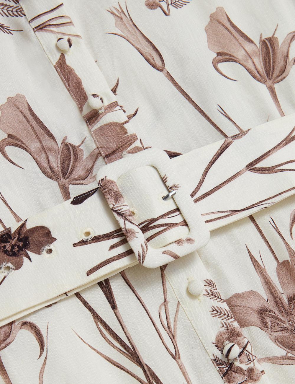Ivory Ted Baker LUWISA - Floral Linen Silk Belted Midi Shirt Women Midi Dresses | Canada  XKS-179560