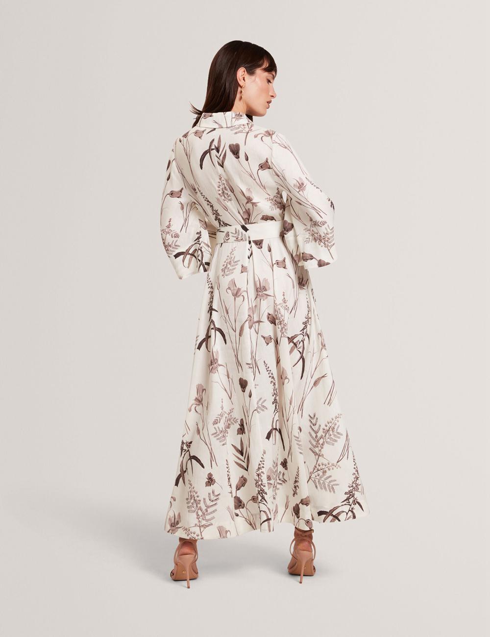 Ivory Ted Baker LUWISA - Floral Linen Silk Belted Midi Shirt Women Midi Dresses | Canada  XKS-179560