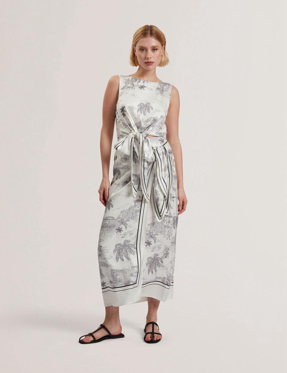 Ivory Ted Baker MELVA - Printed Detail Wrap Women Midi Skirts | Canada  FHE-970831